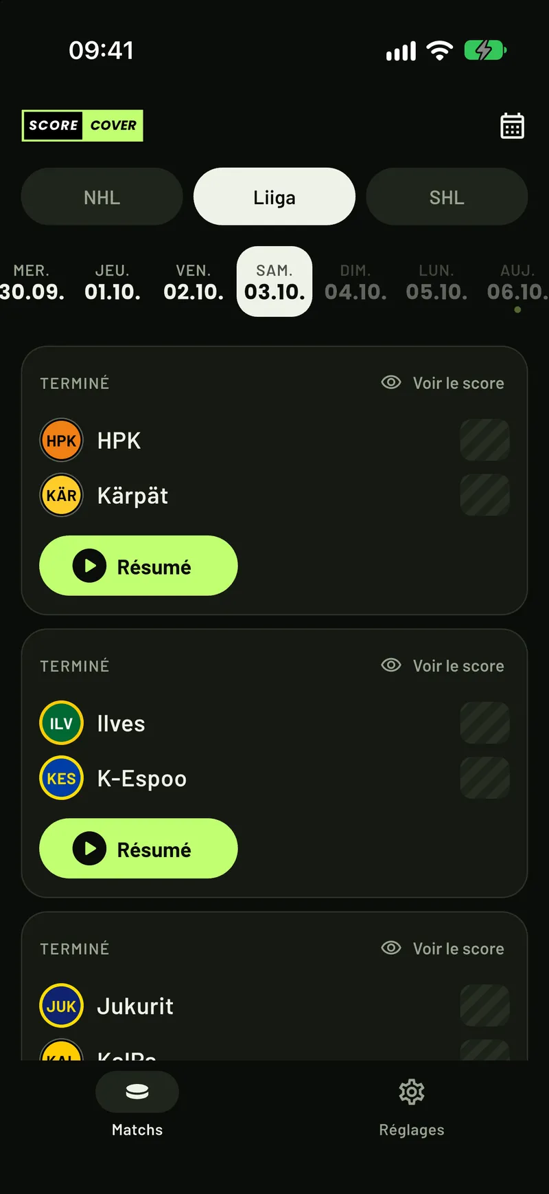 ScoreCover affiche les matchs de la Liiga, tous les scores masqués