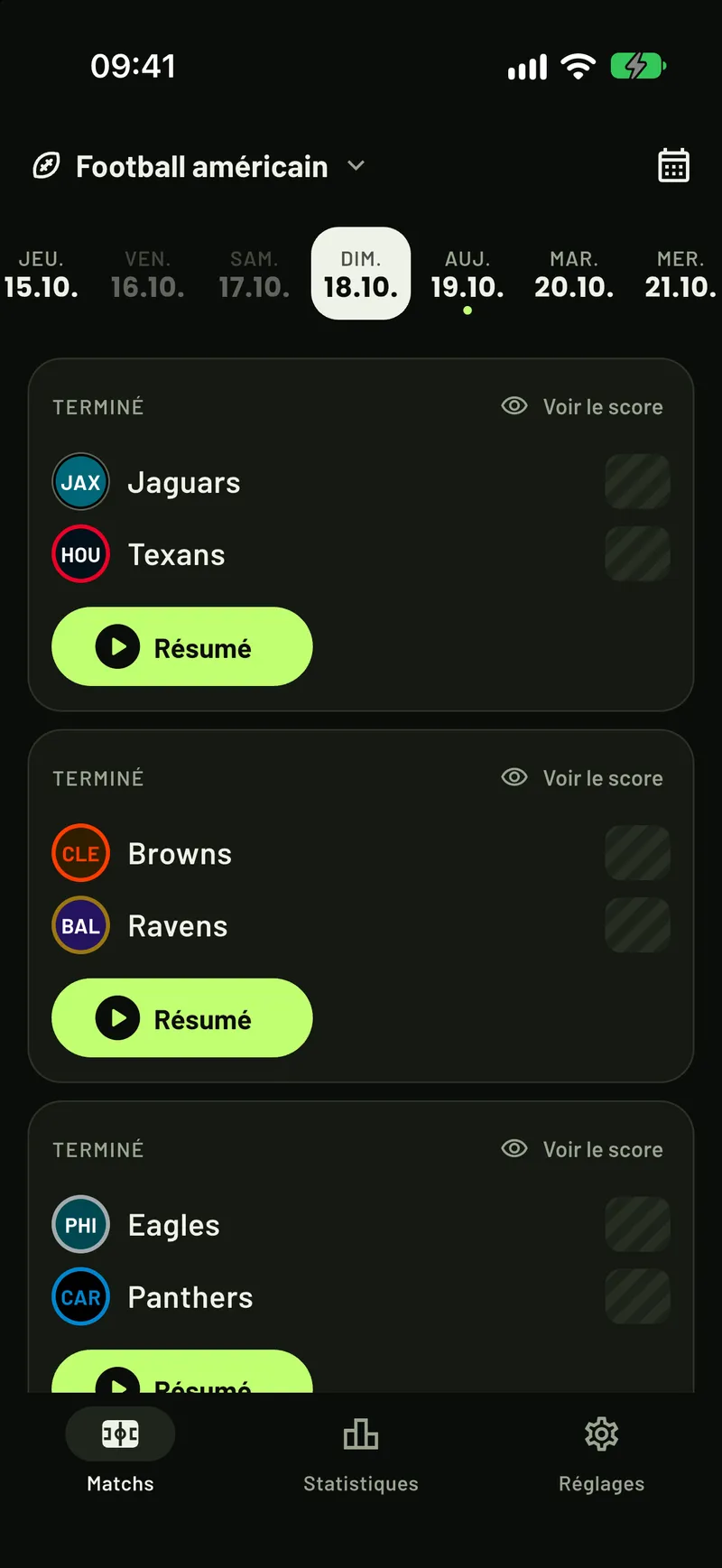 ScoreCover affiche les matchs de la NFL, tous les scores masqués